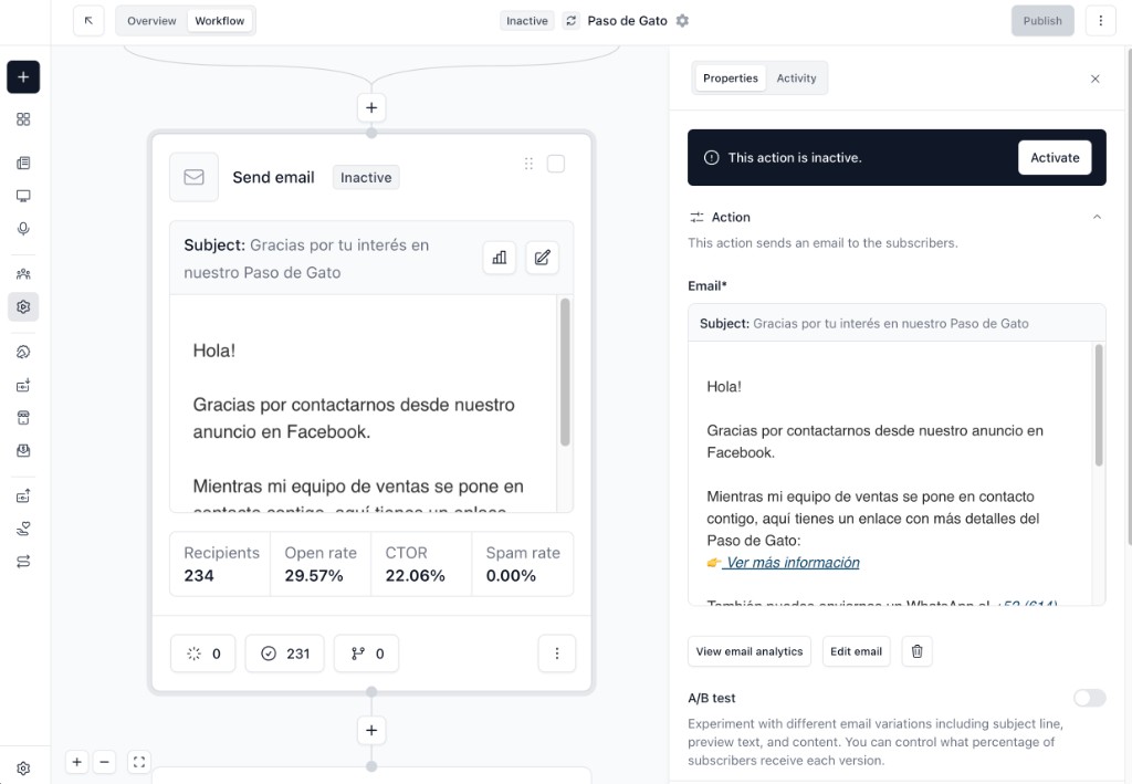 Beehiiv welcome email sequence with open and click rates