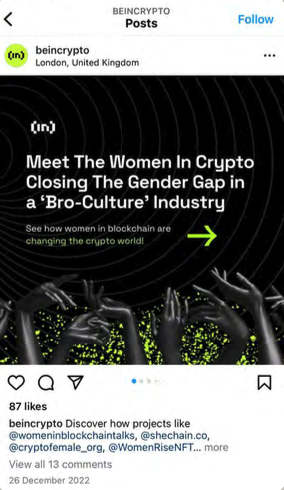Women in crypto Instagram post