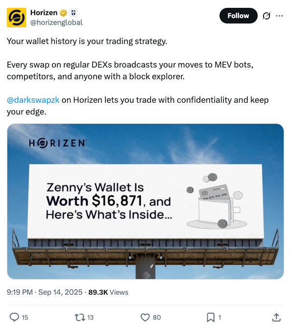Horizen Darkswap tweet