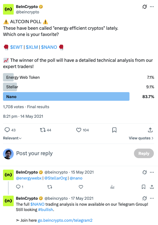 Energy efficient cryptos Twitter poll