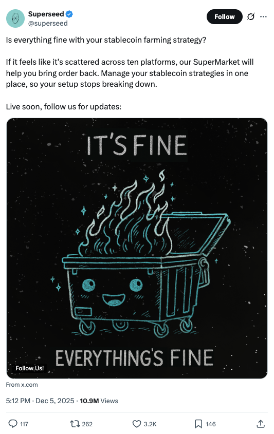 SuperMarket dumpster fire meme post — 10.9M views
