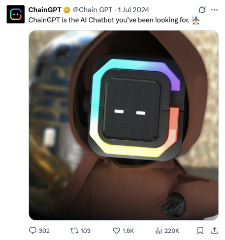 ChainGPT AI chatbot Jawa meme post