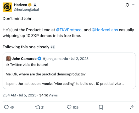 Horizen John demos tweet