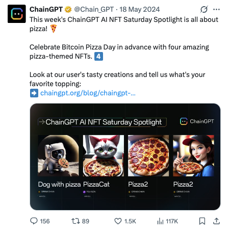 AI NFT Saturday Spotlight pizza campaign