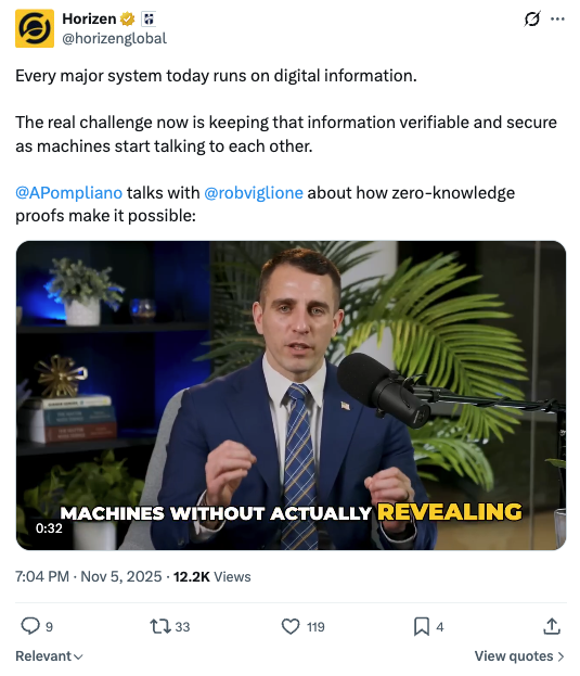 Horizen Pompliano ZK tweet