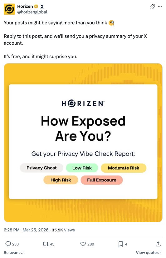 Horizen privacy vibe check tweet
