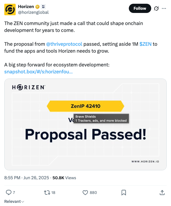 Horizen proposal passed tweet