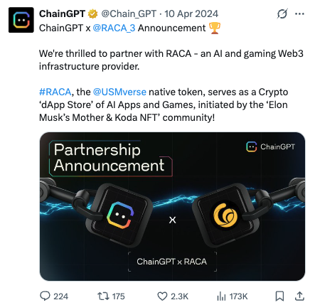 ChainGPT x RACA partnership announcement