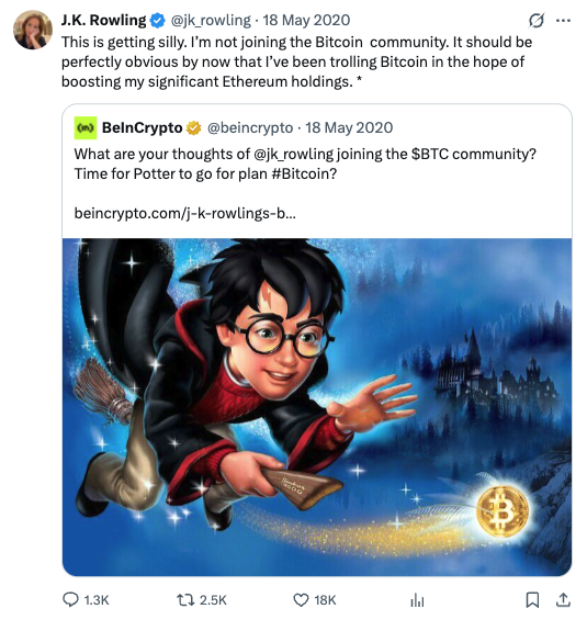 JK Rowling Bitcoin viral post