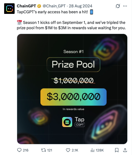 TapCGPT Season 1 prize pool announcement