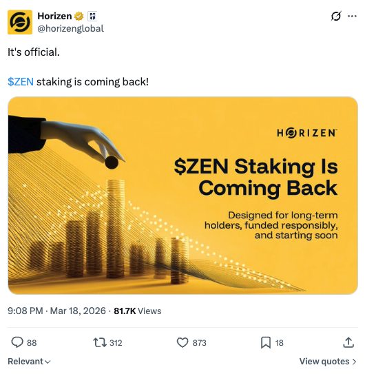 Horizen ZEN staking tweet
