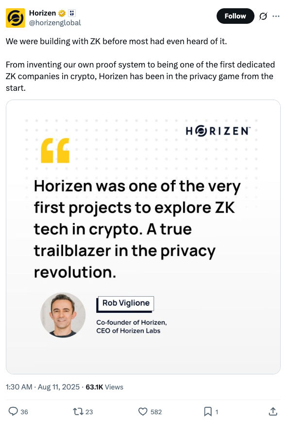 Horizen ZK quote tweet