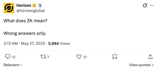 Horizen ZK wrong answers tweet